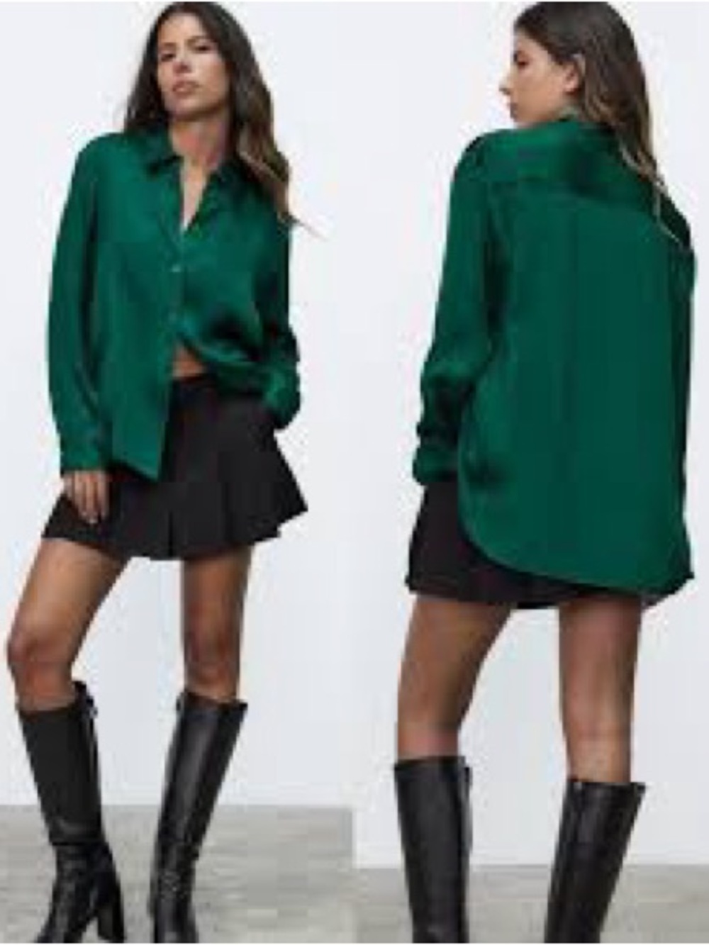 Satin Zara Green Satin Button-Up Blouse
